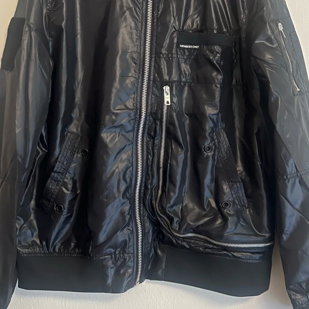 Members Only Shiny Black Bomber Jacket